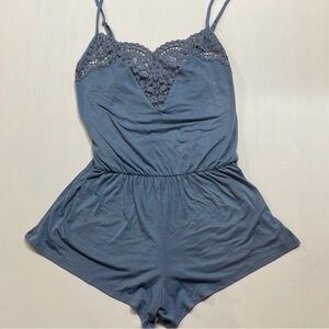 Victoria’s Secret Womens Sleepwear Romper Brick Blue Lace Trim Sz XS